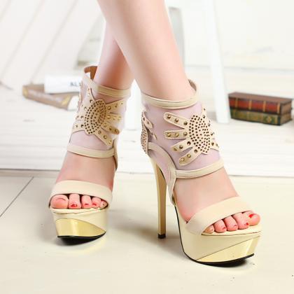 Open Toe Stiletto Lace Suede High Heels Crystal..