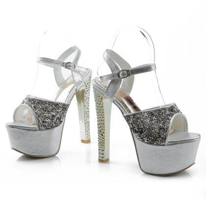High Heels Platform Crystal Sequins Ankle Strap Women Summer Sandals ...