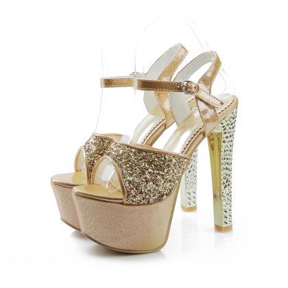 sequin sandals heels
