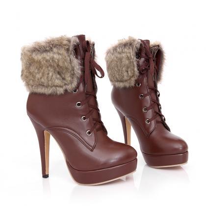 High Heel Platform Pu Leather Fur Autumn Winter..