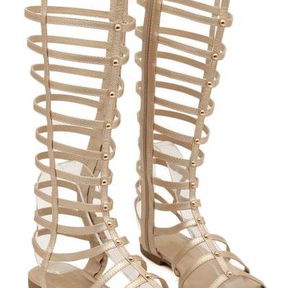 Gold Strappy Knee High Gladiator Sandals
