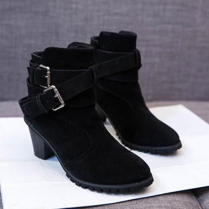 Platform Thick With High Heel Round Toe Buckle..