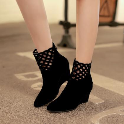 Thick With Low Heel Pointed Toe Cut-outs Zipper..