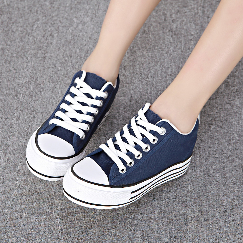 Thick Sole Platfrom Lace Canvas Women Flats Running Shoes