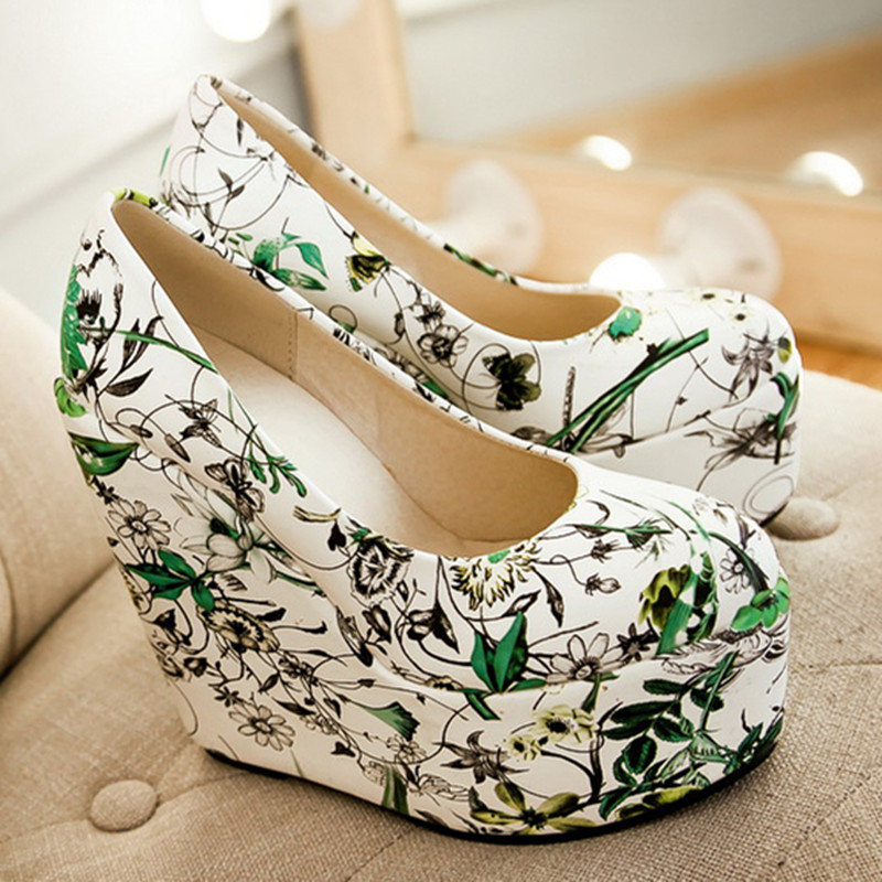 floral wedge heels