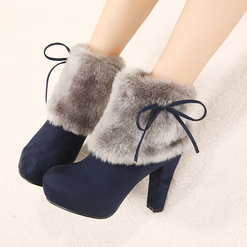Platform Thick With High Heel Round Toe Turned -over Edge Slip On Suede Elegant Ankle Boots