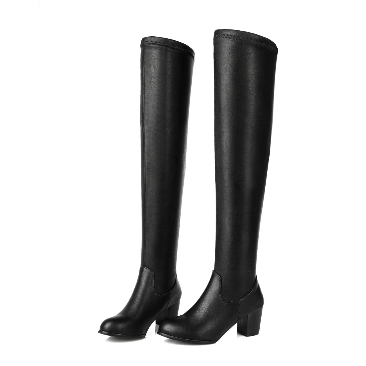 Thick With Med Heel Round Toe Slip On Over The Knee Pu Leather Riding Autumn Winter Boots For Women