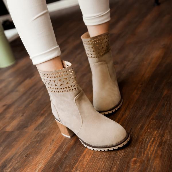 Platform Thick With Low Heel Slip On Round Toe Cutouts Ankle Suede