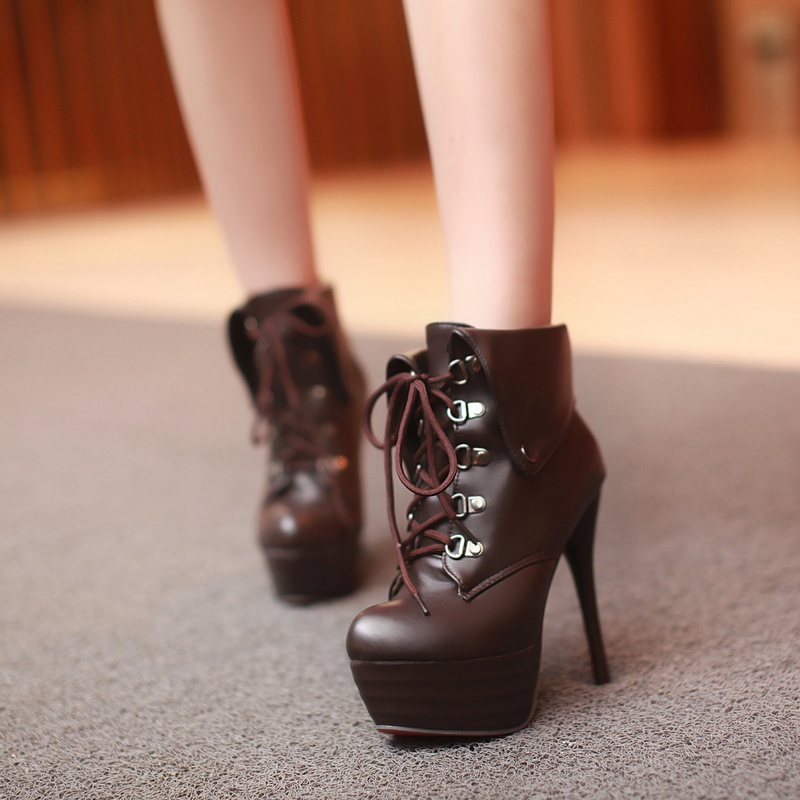 Sexy High Heel Stiletto Lace Up Pu Leather Waterproof Women Autumn