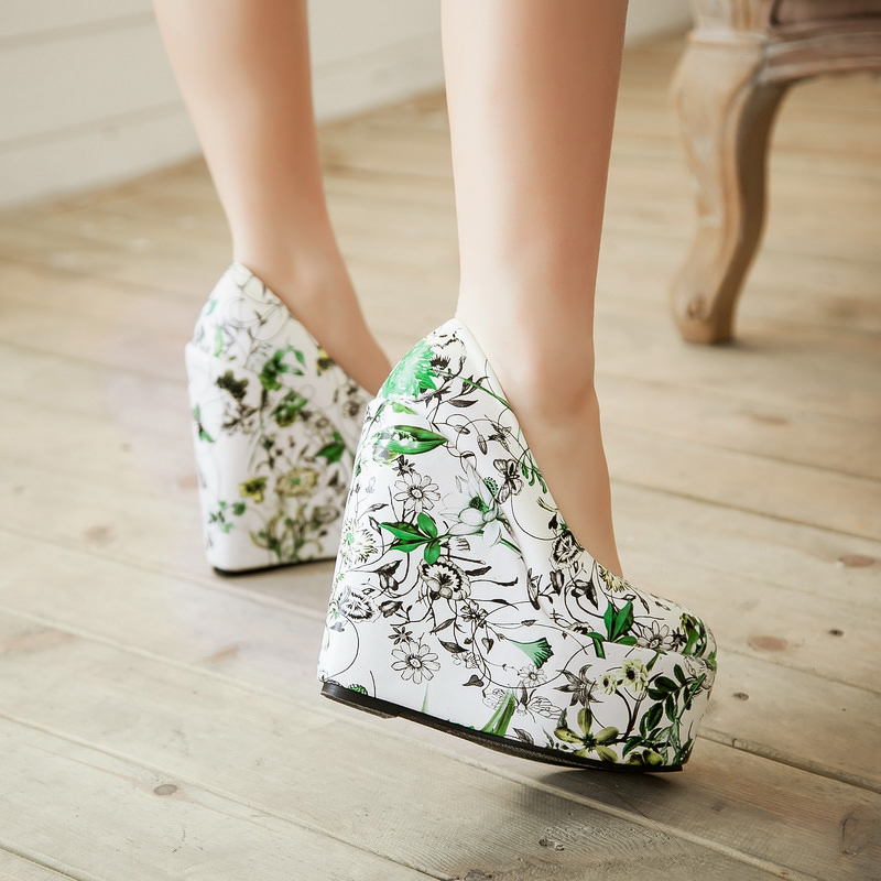 floral wedge heels