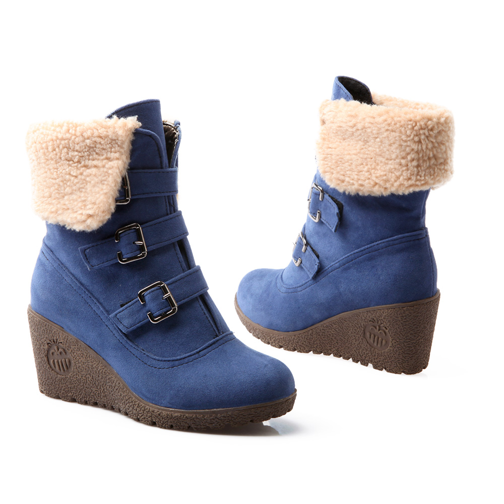 Round Toe Platform Wedge Boots