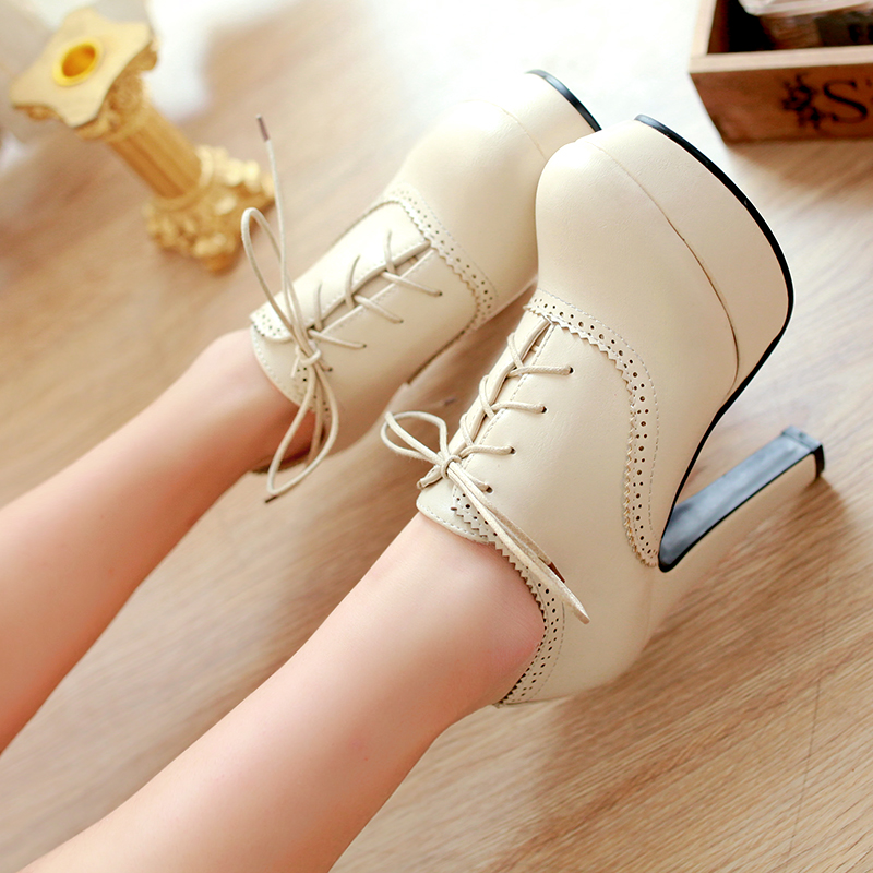 Platform Thick With High Heel Lace Up Round Toe Ankle Pu Leather Fashion Boots On Luulla 3570