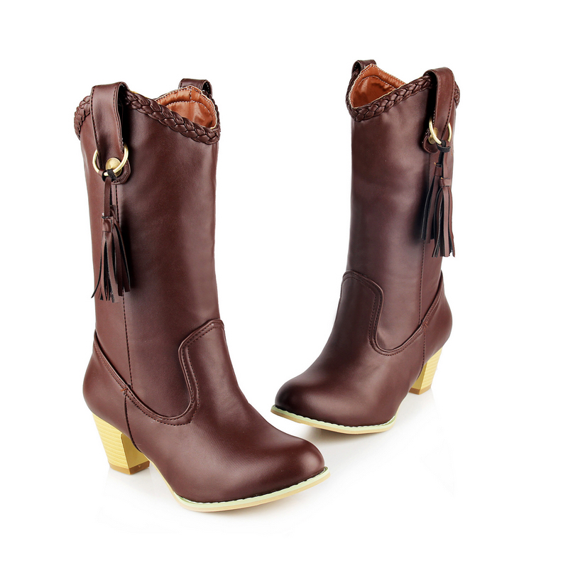 round toe calf high boots